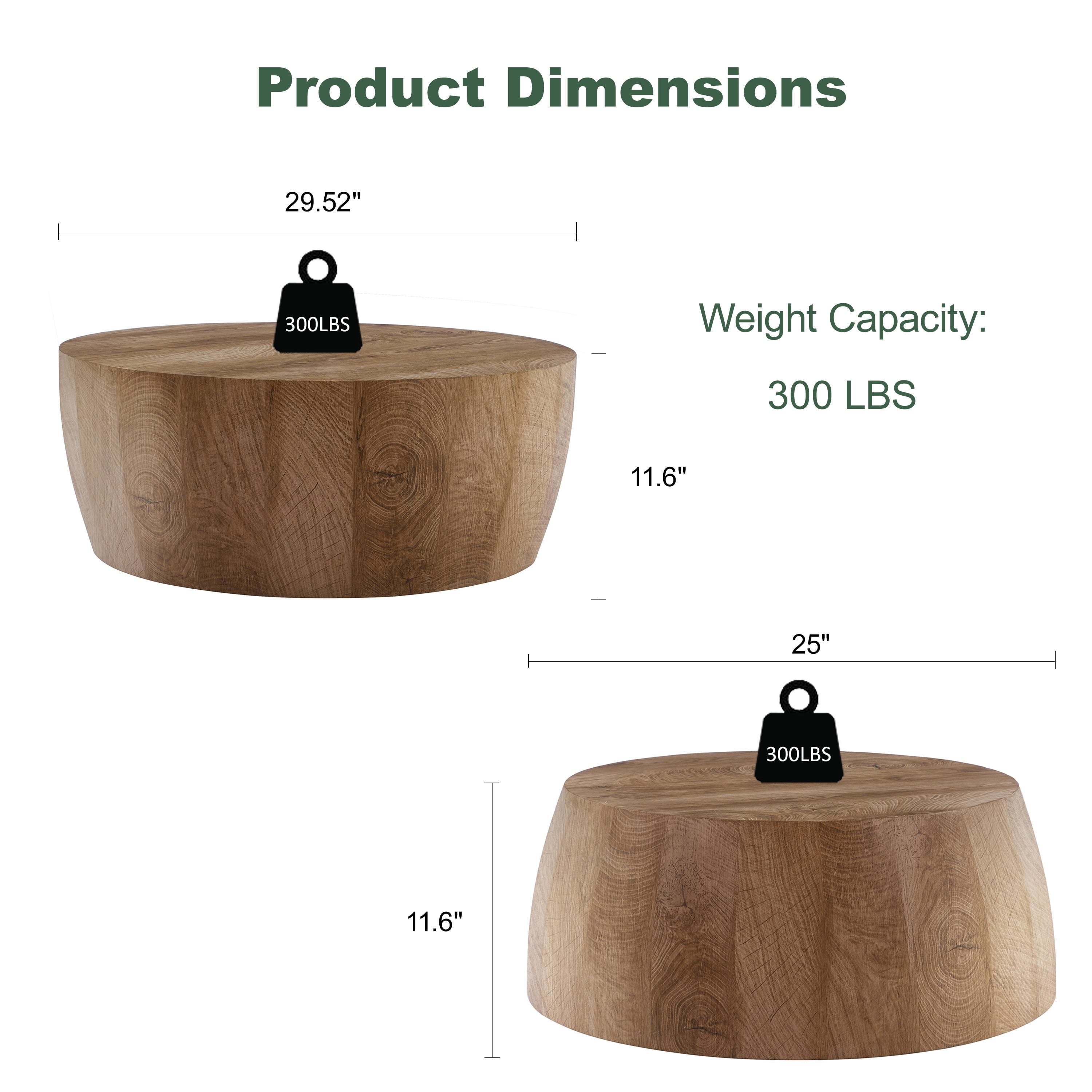 CasaGlajore Round Drum Coffee Table In Natural Finish, Round Coffee Table Made Of High-Quality MDF, Fully Assembled Living Room Table