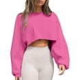 thumbnail image 6 of Women Long Sleeve Crew Neck Loose Fit Casual Cropped Sweatshirts Tops, 6 of 7