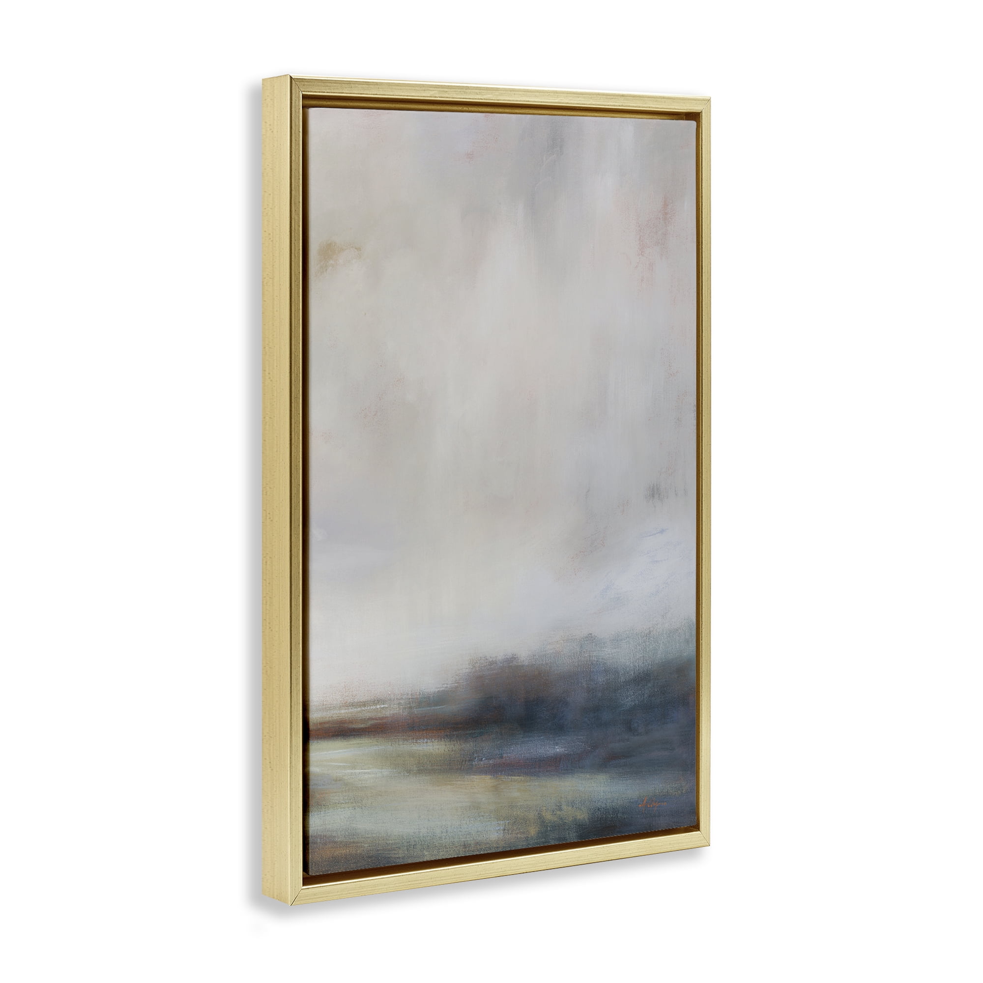 Stupell Industries Misty Grey Landscape Landscape & Nature Painting Gold Floater Framed Canvas Art Print Wall Art, 17 x 25
