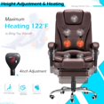 thumbnail image 4 of YODOLLA 7 Points Massage Office Chair with Heat Ergonomic Reclining Computer Chair High Back Desk Chair w/Retractable Footrest Ergonomic Leather Office Chair，Brown, 4 of 7