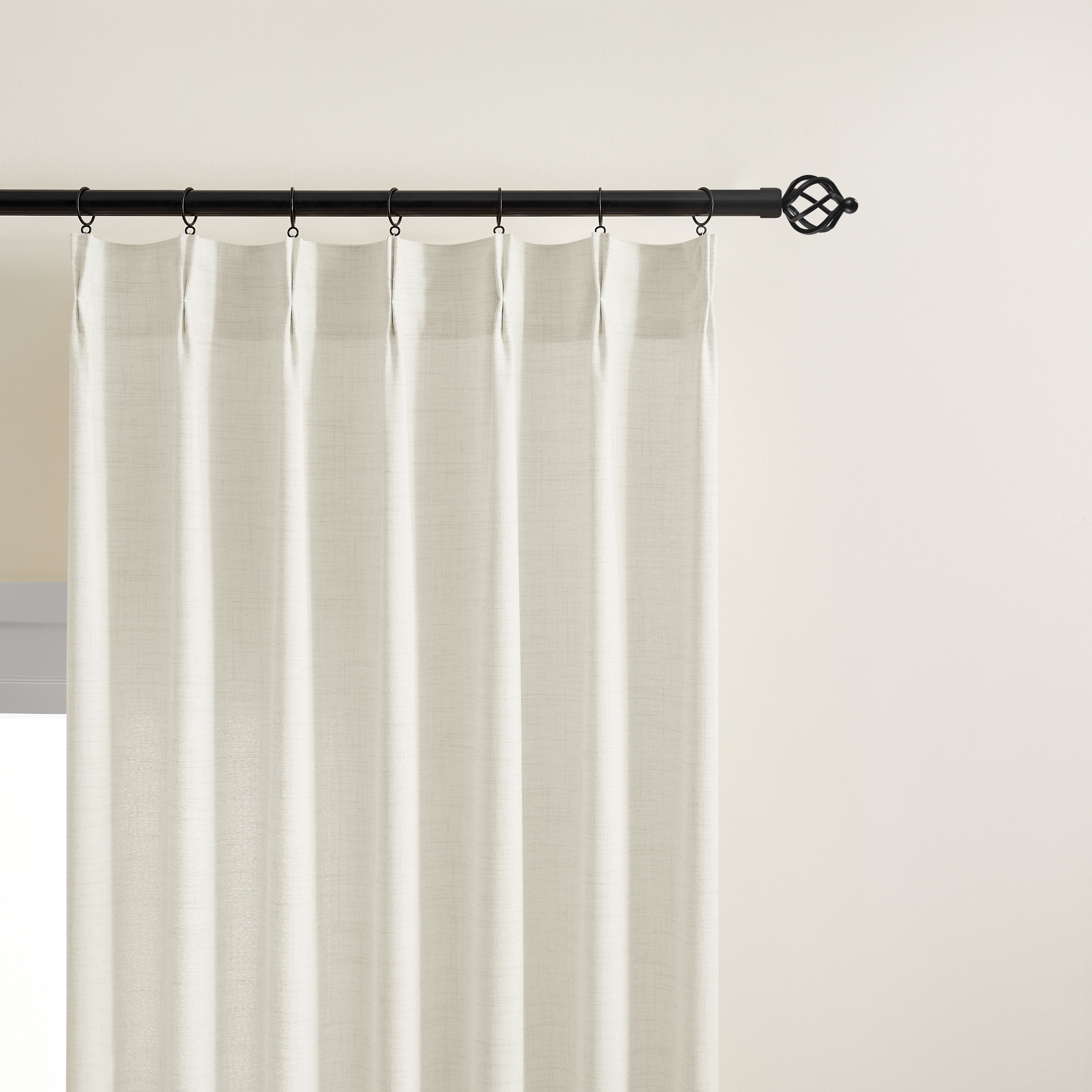 Muuphra Pinch Pleated Light Filtering Linen Blended Curtains with Metal Rings and Hooks for Living Room Bedroom,2 Panels,Ivory White,40"×63"
