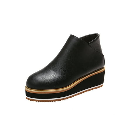 

Ritualay Womens Casual Shoes Slip On Ankle Booties Platform Walking Shoe Lightweight Comfortable Work Driving Wedge Black US 6.5