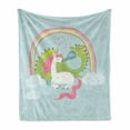 thumbnail image 1 of Fantasy Soft Flannel Fleece Throw Blanket, Love of Dragon and Unicorn Couple Romance Flirting Baby Cartoon, Cozy Plush for Indoor and Outdoor Use, 50" x 60", Baby Blue Pale Pink, by Ambesonne, 1 of 6