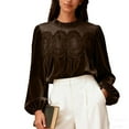 thumbnail image 5 of Rutainlusire Womens Fashion Elegant Velvet Loose Comfy Blouses Tops Women's Lace Panel Velvet Top With Round Neck And Long Sleeves, 5 of 5
