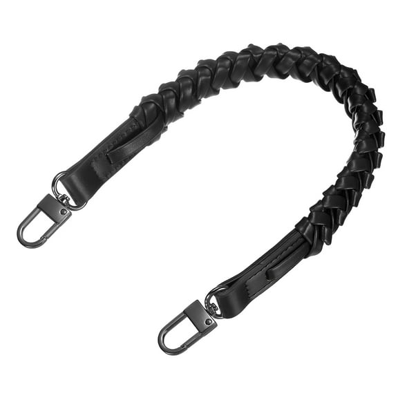 Braided Purse Strap, 1Pack 44.7cm/17.6" Black PU Leather with Black Buckles for Underarm Bags, Handbags
