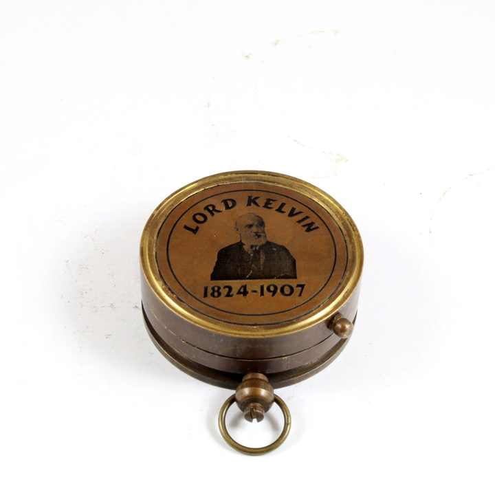 Antique Vintage Finish Brass Customised Logo Sir Lord Kelvin 2" Inch Thread Compass with Leather Case