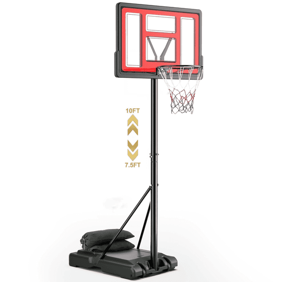 Naipo 44 In Basketball Hoop 7.5 ft -10 ft Adjustable 2 Free Sandbags Orange Portable Basketball Goals Outdoor and Indoor for Youth and Adult