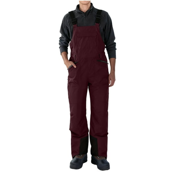 JUUYY Mens Snow Bibs Ski Pants Softshell Waterproof Windproof Insulated Overalls Winter Snowboarding Overalls with Zipper Pocket Red XL