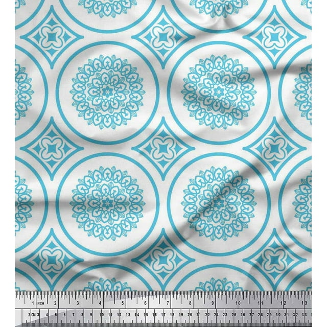 Soimoi polyester Crepe Fabric Floral Mandala Printed Craft Fabric by the Yard 42 Inch Wide