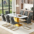 thumbnail image 2 of Table and chair set.71 inch tempered glass dining table covered with white marble textured stickers.Paired with 8 Dark Gray Chairs With Gold Metal Legs., 2 of 6