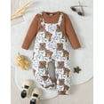 thumbnail image 2 of Kucnuzki Newborn Baby Boys Outfit Set 6-12 Months Winter Clothes Long Sleeves Romper Solid Colot Pullover Top Bears Print Suspender Pants Sets 2pcs Warm Clothing Brown, 2 of 9