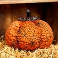 thumbnail image 2 of Halloween Plush Webbed Pumpkin Decor - Orange or Purple, 2 of 5
