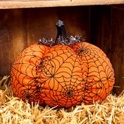 Halloween Plush Webbed Pumpkin Decor - Orange or Purple