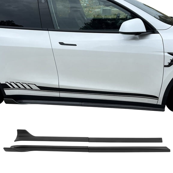 Ikon Motorsports Side Skirts Compatible With 2020-2024 Tesla Model Y Matte Black IKON V3 Style Blow Molding ABS Side Skirt Extension Splitter Rocker Panel 4PCS
