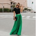 thumbnail image 4 of Fgnfyis Womens Fashion High Waist Fold Soild Loose Beach Wrap Maxi Long Skirt Flowy Boho Pleated Skirt Green XL, 4 of 8
