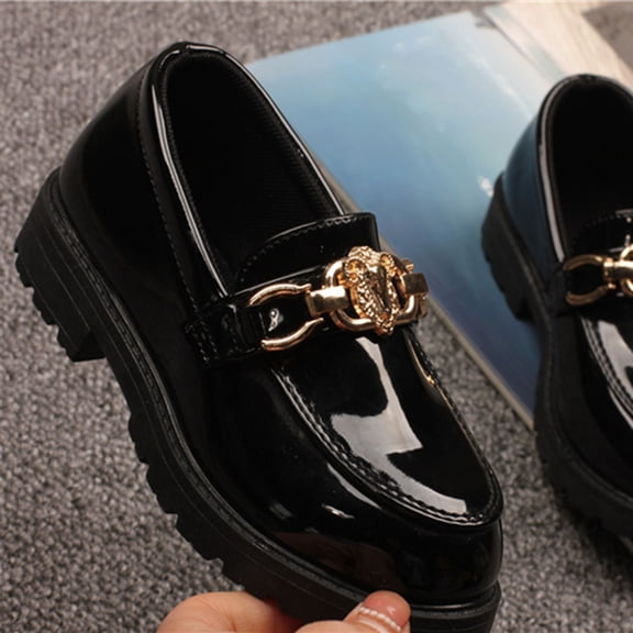 FSYBOA Girls Dress Shoes Size 1(Big Kids), Vacation Pull On Platform Sole Casual Kids School Uniform Shoes Black