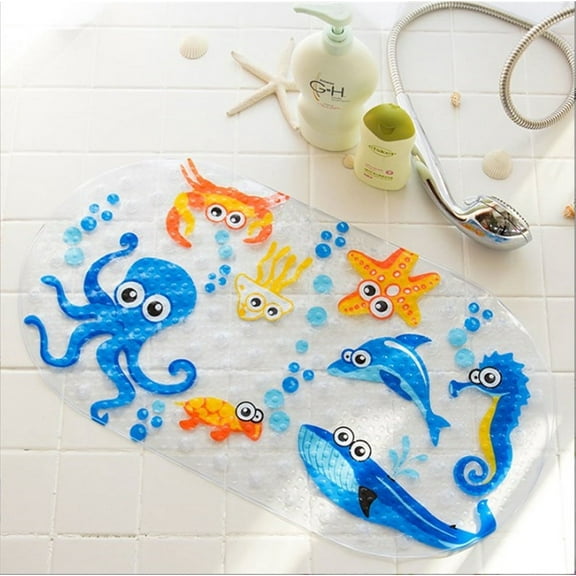 Bath Mats for Tub Kids,Baby Toddler Cartoon Non-Slip Bathroom Bathtub Anti-Slip Shower Mats for Floor 15x27,Machine Washable Bathroom Mats (Blue Octopus)