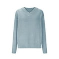 thumbnail image 4 of Htigea Women's V-Neck Long Sleeve Sweater Solid Knit Jumper Casual Loose Fit Pullover Tops Fall Trendy Knitwear Blue XL, 4 of 6
