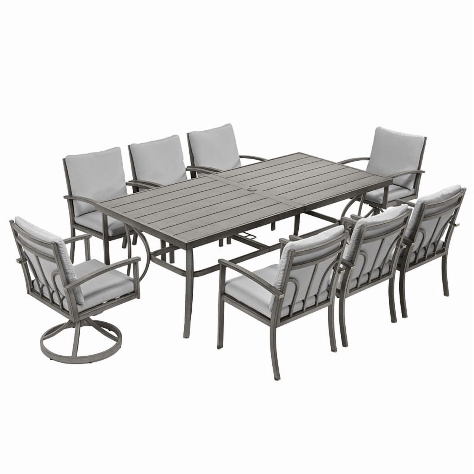 9-Piece Patio Outdoor Dining Set - All Aluminum Patio Table and Chairs Set for 8 Includes 1 Rectangular Dining Table, 6 Dining Chairs and 2 Swivel Chairs