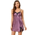 thumbnail image 1 of Camisón sexy de lencería para mujer cheibear Mini vestido de espagueti de satén suave X-Small Purple, 1 of 5