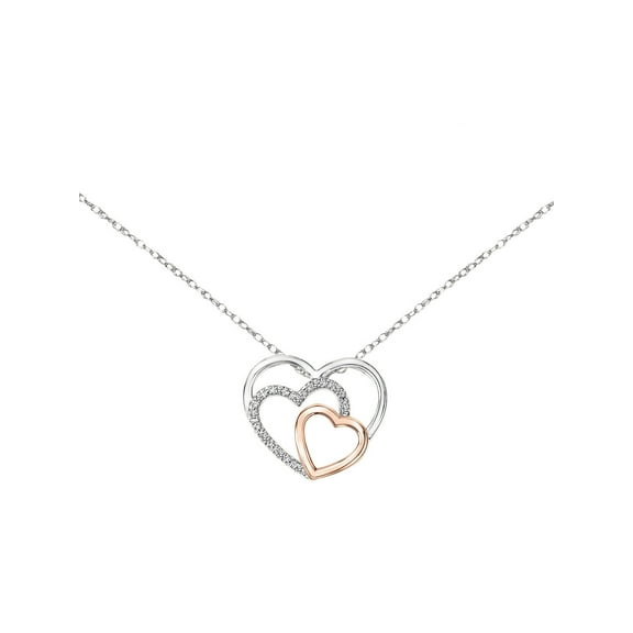 Keepsake Diamond-Accent Sterling Silver with 18K Rose Gold-Plating Triple Heart Pendant