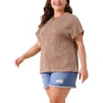 thumbnail image 4 of Blusas casuales de punto sólido de cuello redondo y manga corta para mujeres de tallas grandes Agnes Orinda 2X marrón, 4 of 6