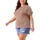 thumbnail image 4 of Blusas casuales de punto sólido de cuello redondo y manga corta para mujeres de tallas grandes Agnes Orinda 2X marrón, 4 of 6