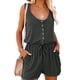 thumbnail image 3 of Mameluco sin mangas de verano para mujer, mono informal con cuello redondo y botones en la cintura, camiseta sin mangas con bolsillo, 3 of 6