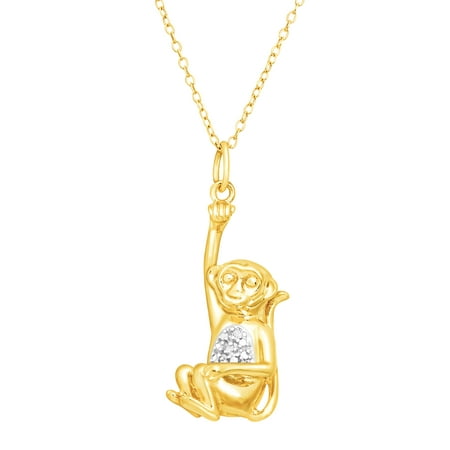Monkey Pendant Necklace with Diamond in Sterling Silver