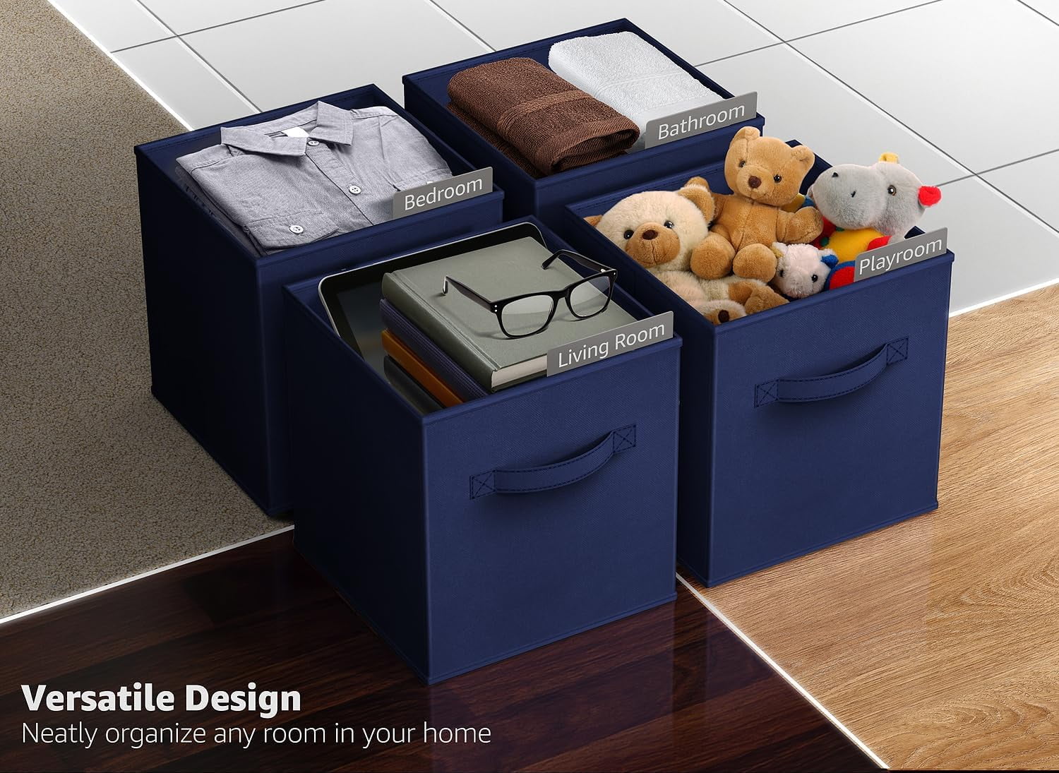 Sorbus 11" Foldable Fabric Storage Cube Bin, Navy Blue (2 pack)