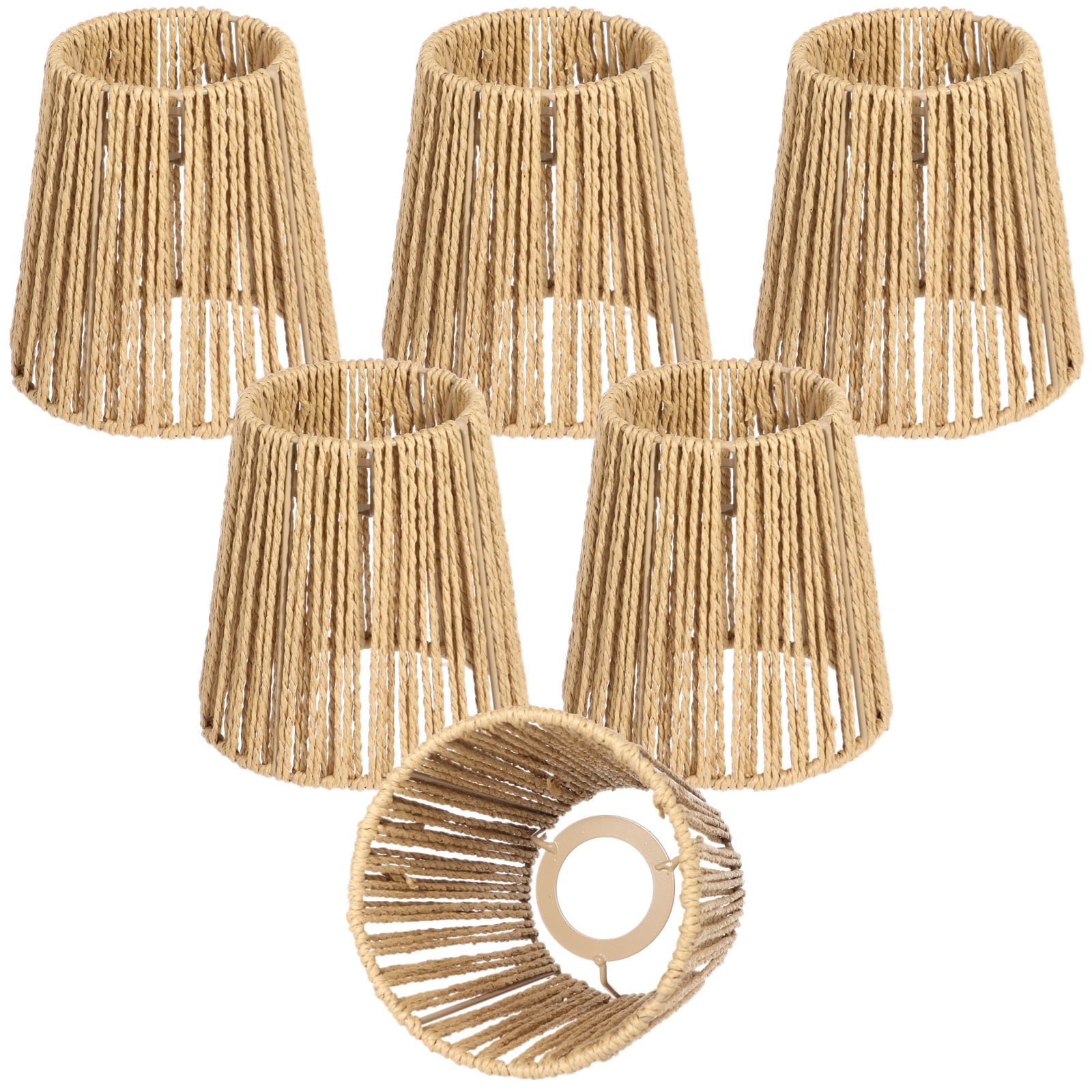 6Pcs Rattan Lamp Shades, Rattan Lampshade Replacement, Nature Touch Hand Woven Rattan Shade for Table Lamps, Chandeliers, Pendant Lights, Wall Sconces, 3.9" Top x 5.6" Slant Height x 5.4" Bottom