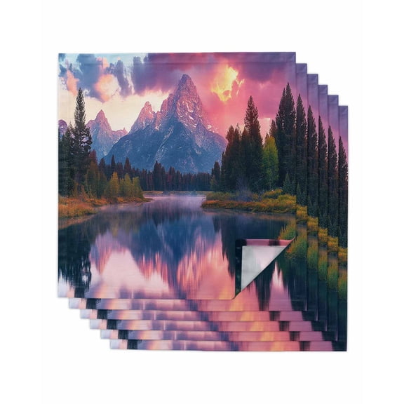 nqOlkjepod Purple Mountain Cloth Napkins Set of 6 Reusable Dinner Napkins, Modern Art Forest Cocktail Napkin Washable Table Napkins for Wedding/Holiday Party/Baby Shower 20"x20"