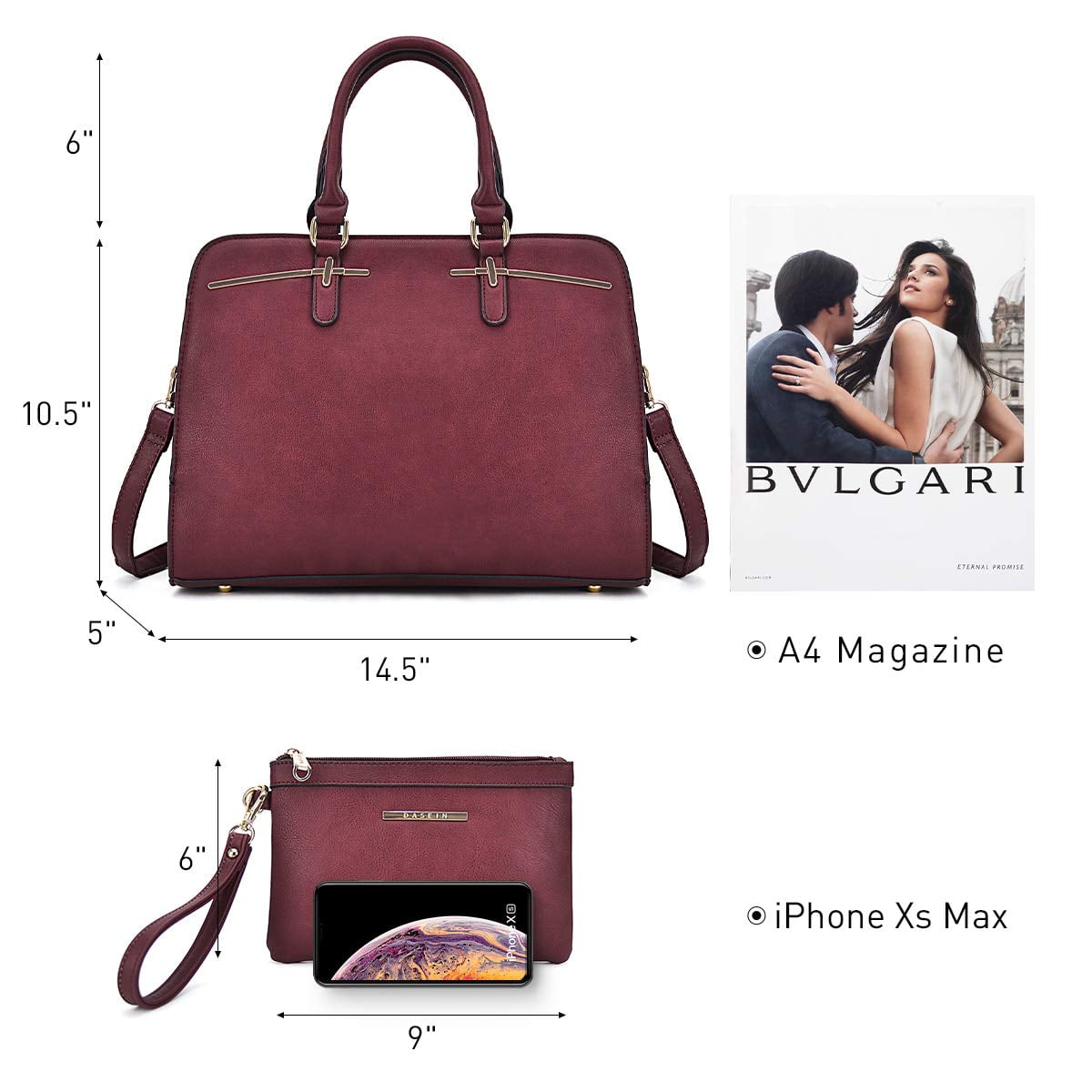 Dasein Women Satchel Handbags Shoulder Purses Totes Top Handle Work Bags with 3 Compartments