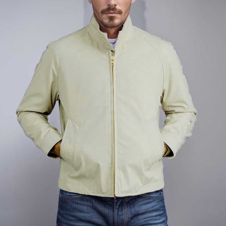 Men's Utility Zip-Up Jacket Vintage Stand Collar Lightweight Coat