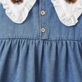 thumbnail image 3 of Fengqque Girls Ruffled Peter Pan Collar Denim Dress Puff Short Sleeves Partial Front Buttons A-Line Casual Dress Blue-A 18-24 Months, 3 of 8