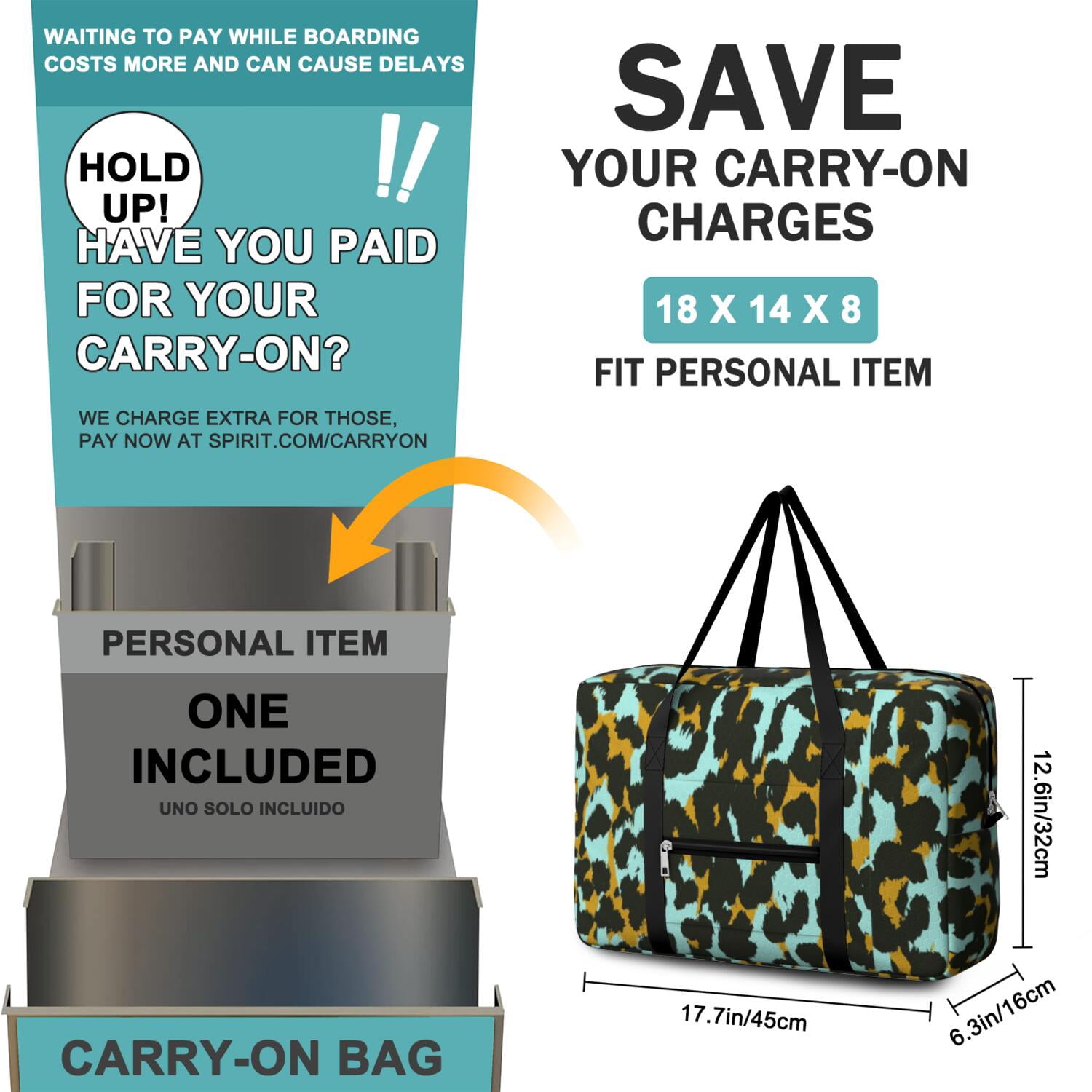 For Spirit Airlines Personal Item Bag 18x14x8 Inch, Boho Floral Weekender Travel Bag, Foldable Travel Duffel Bag Underseat Carry on Bag with Luggage Sleeve for Women and Men 30L