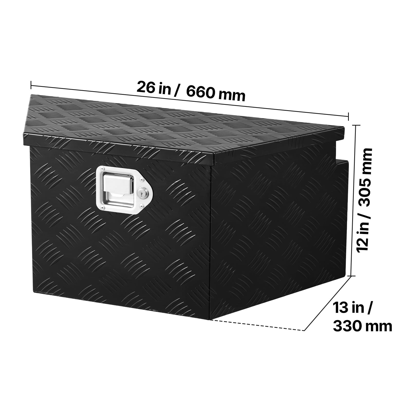 KFFKFF Aluminum Trailer Tongue Tool Box, 26" x 13" x 12" Storage Organizer with Lock and Keys, Durable Utility Chest for Truck Beds, RVs, SUVs, and Off-Road Vehicles, Black