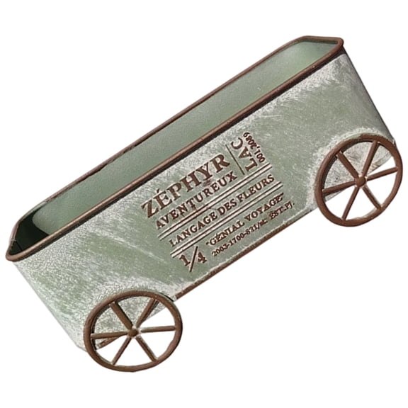 Metal Planter Wagons, Succulent Antique Wagon Shape, Retro Indoor Outdoor Planter with Drainage Holes, Distressed Iron Floral Container Home Accent for Patios Garden Balcony