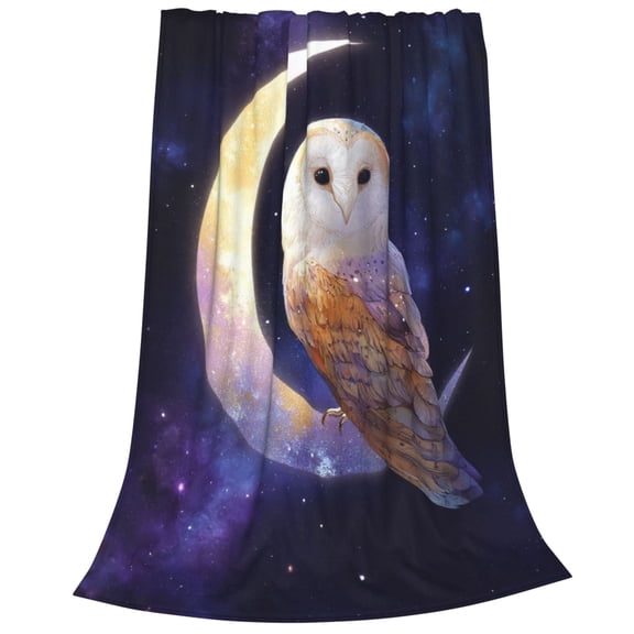 Owl Blanket Dreamy Purple Starry Night Sky, Warm Soft Flannel Throw For Living Room, Unique Wildlife Aesthetic Decor 50x40