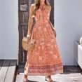 thumbnail image 2 of Vestido floral estampado bohemio sin mangas crisscross backless diseño volantes dobladillo Maxi vestido para boda fiesta de vacaciones naranja S, 2 of 6