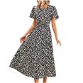 thumbnail image 1 of QIPOPIQ Robes pour Femmes Robe Fluide à Volants Manches Courtes Imprimé Tendance Décontractée Robes d'Été Robe Col Rond Robe Moulante Offres 2023, 1 of 6