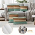 thumbnail image 6 of Farmhouse Teal Blue Brown Outdoor Waterproof Pillow Covers, Vintage Wooden Striped Decorative Square Throw Pillowcase Sofa Cushion Sham for Patio/Couch/Chair, 16"x16" 2 Pack, 6 of 8