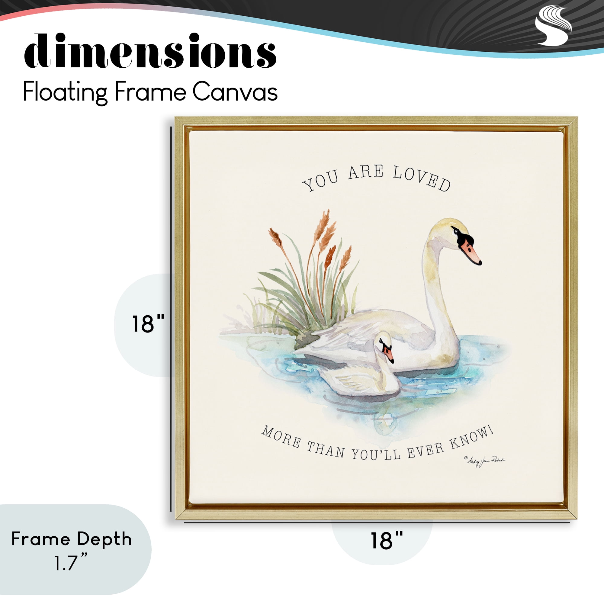 Stupell Industries More Than You Know Swans Gold Framed Floater Canvas Wall Art, design by Audrey Jeanne Roberts