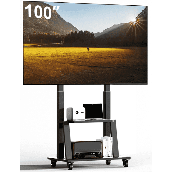 Mobile TV Cart Rolling TV Stand for 42 to 55 65 70 75 85 86 90 100 inch Television Heavy Duty Portable TV Stand on Wheels, Height Adjustment, Holds Up to 180 LBS, Vesa 200×200-900×600mm