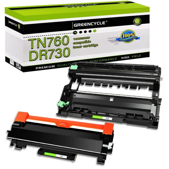 greencycle TN760 TN730 Toner Cartridge and DR730 Drum Unit Replacement Compatible for Brother HL-L2395DW HL-L2390DW HL-L2370DW MFC-L2750DW MFC-L2710DW Printer (1 Toner, 1 Drum)