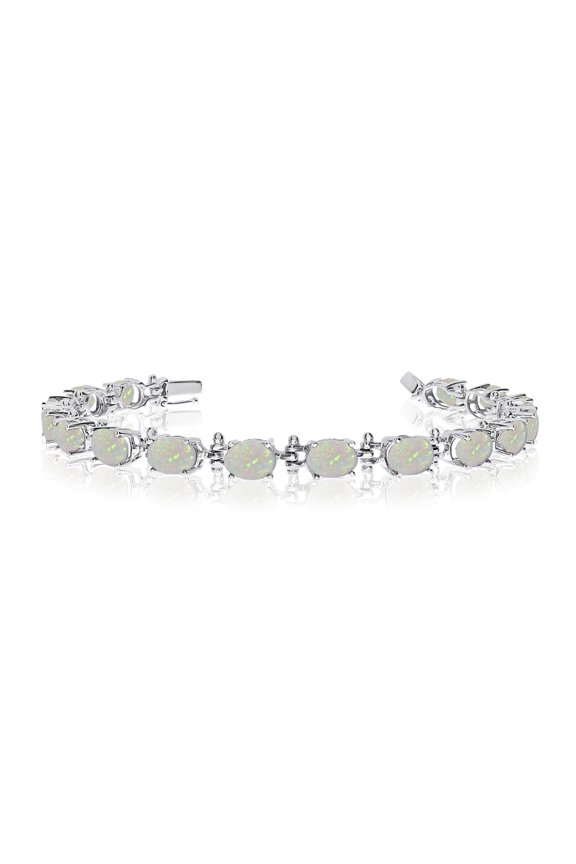 14K White Gold Oval Opal Tennis Bracelet