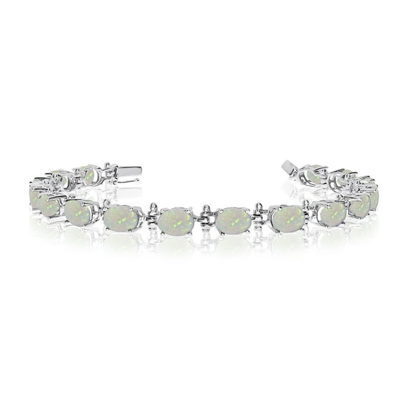 14K White Gold Oval Opal Tennis Bracelet