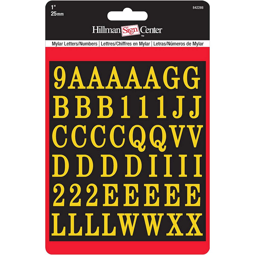 1Inch Letters & Numbers Kit, Gold on Black, SquareCut Mylar, Self