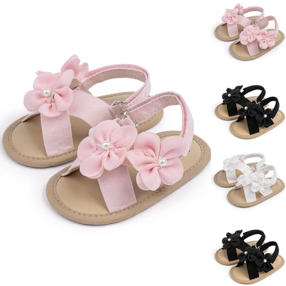 Infant Baby Girls Summer Sandals with Flower Bowknot Soft Sole Wedding Dress Flats Newborn First Walkers Crib Dress Shoes White 6M(13)