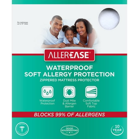 AllerEase Soft Terry Queen Allergy Protection Waterproof Zippered Mattress (Best Anti Allergy Mattress Protector)